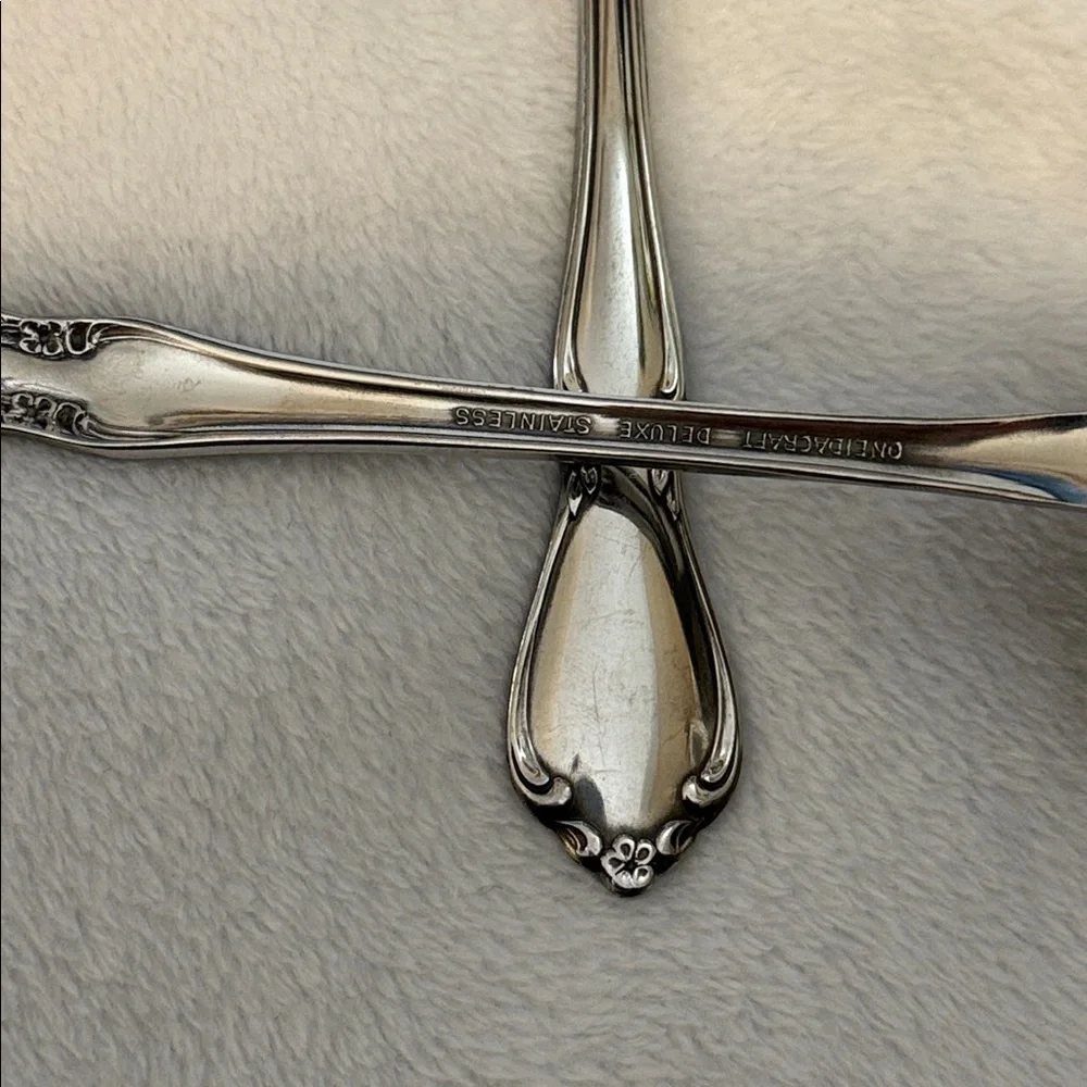 Oneidacraft Deluxe Stainless Serving Spoon, soup spoon and Fork Glossy Silver